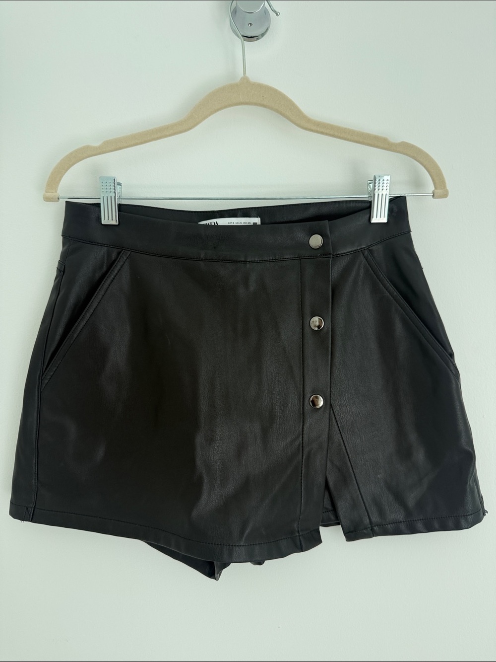 Zara Black Faux Leather Button-Front Skort